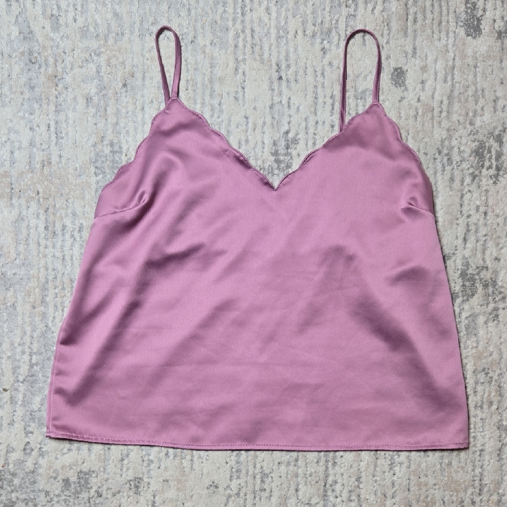 Iris Lavender Camisole Top Womans Size Large Satin Scalloped Edge Girly Layer